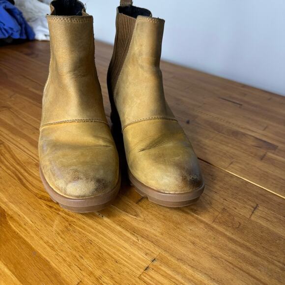 Sorel Joan Of Arctic Wedge Tan Brown Leather Ankle Boots Size 8 - Picture 3 of 6